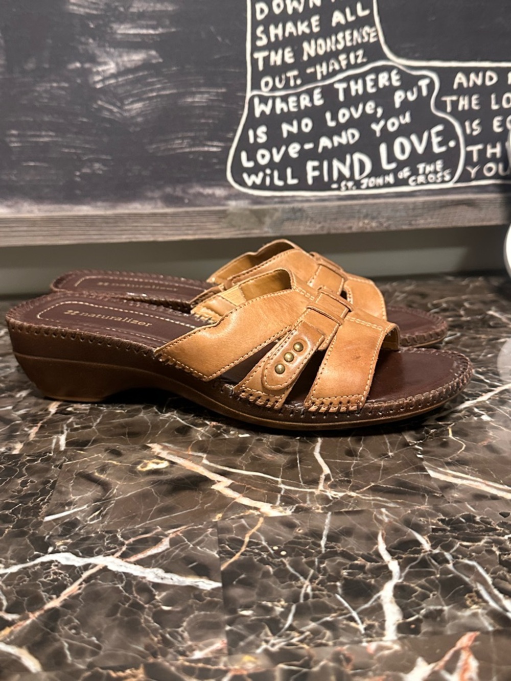 Naturalizer Tan Brown Leather Slip-On Sandal